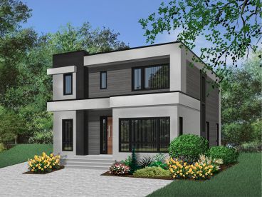 Narrow Modern House Plan, 027H-0488