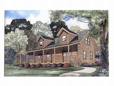 Country Log House Plan, 025L-0012