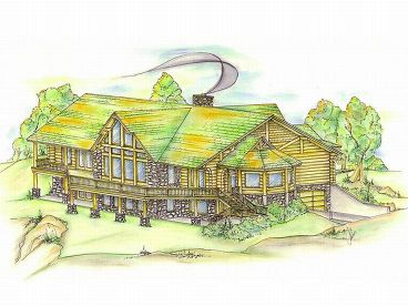 Log House Plan, Rear, 012L-0005