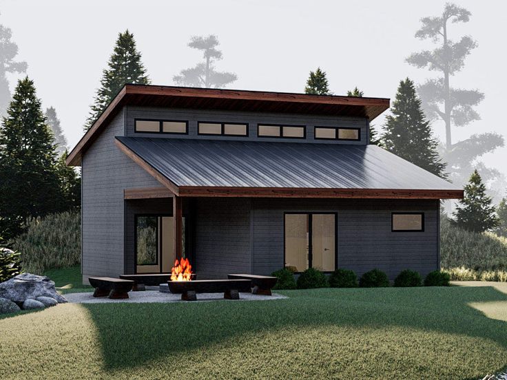 Modern Cabin House Plan, 050H-0142